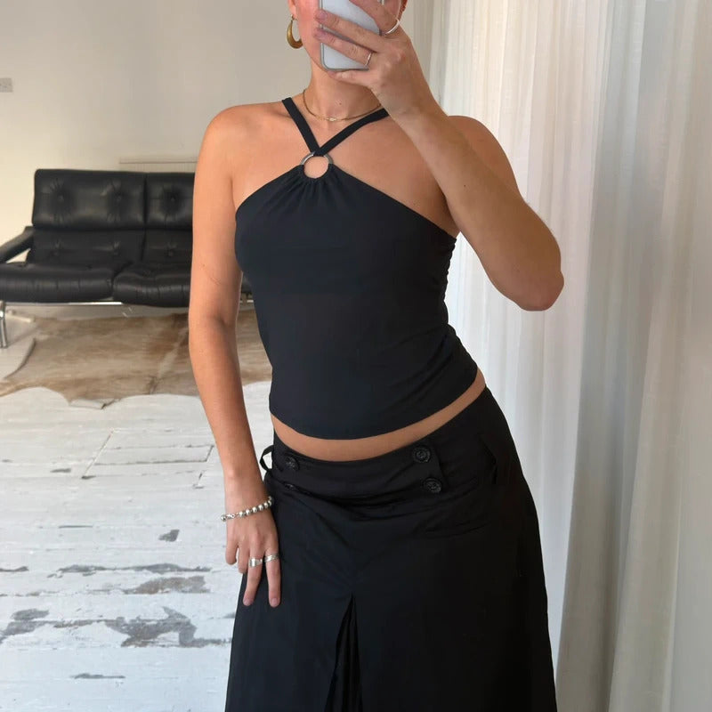 1990s Minimal Black O-Ring Halter Top