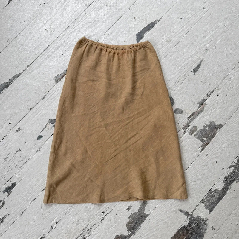 1990s Minimal Natural Linen Midi Skirt