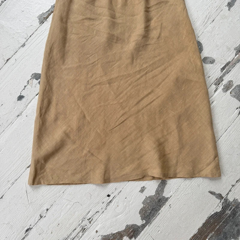 1990s Minimal Natural Linen Midi Skirt