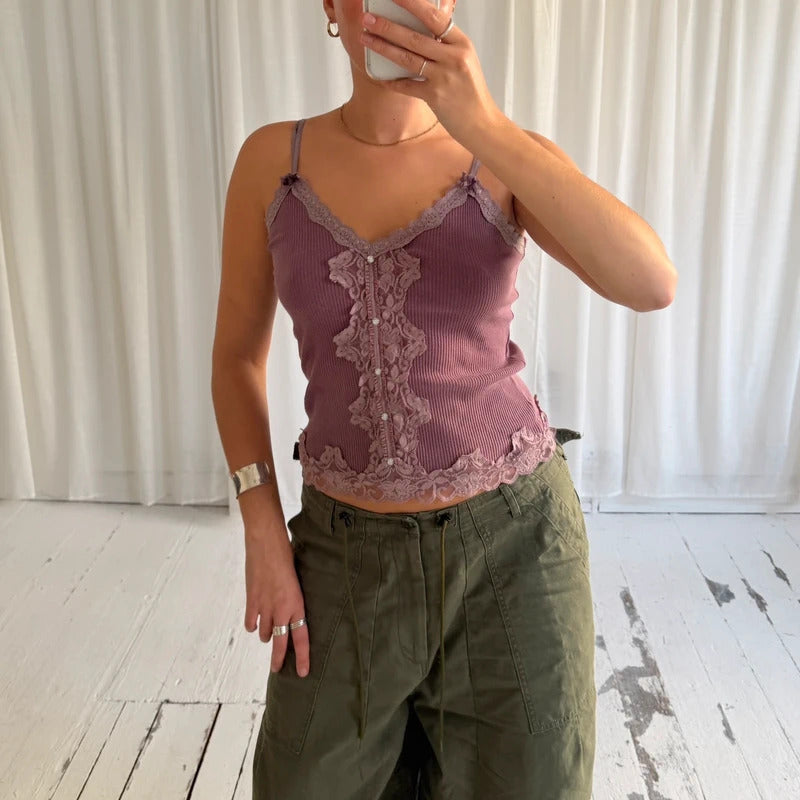 Italian Vintage Purple Lace Cami Top