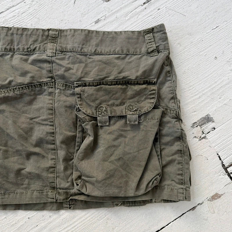 2000s Khaki Cargo Utility Mini Skirt