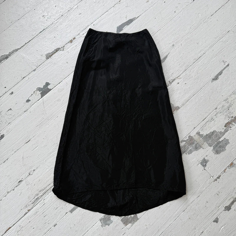 90s Black Nylon Maxi Skirt