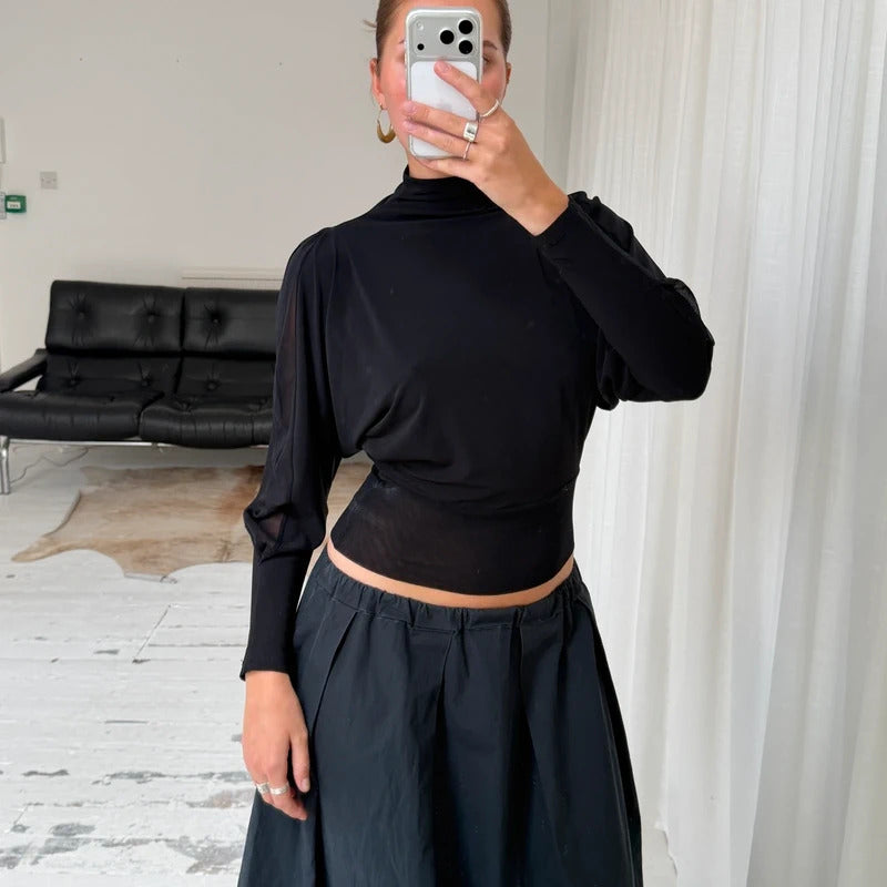 1990s Minimal Batwing High Neck Top